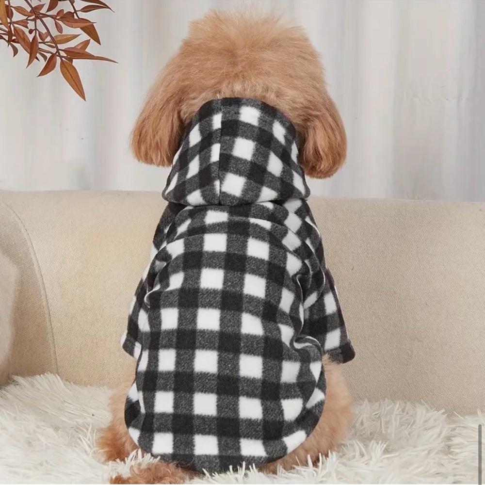 🥳 2 for $15 🥳 Buffalo Black White Plaid Dog  Sweater Hoodie Fleece Sweatshirt